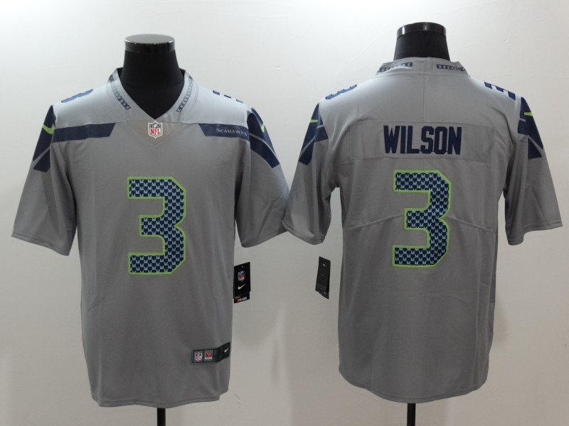 Men's Seattle Seahawks Russell Wilson #3 Gray Jersey